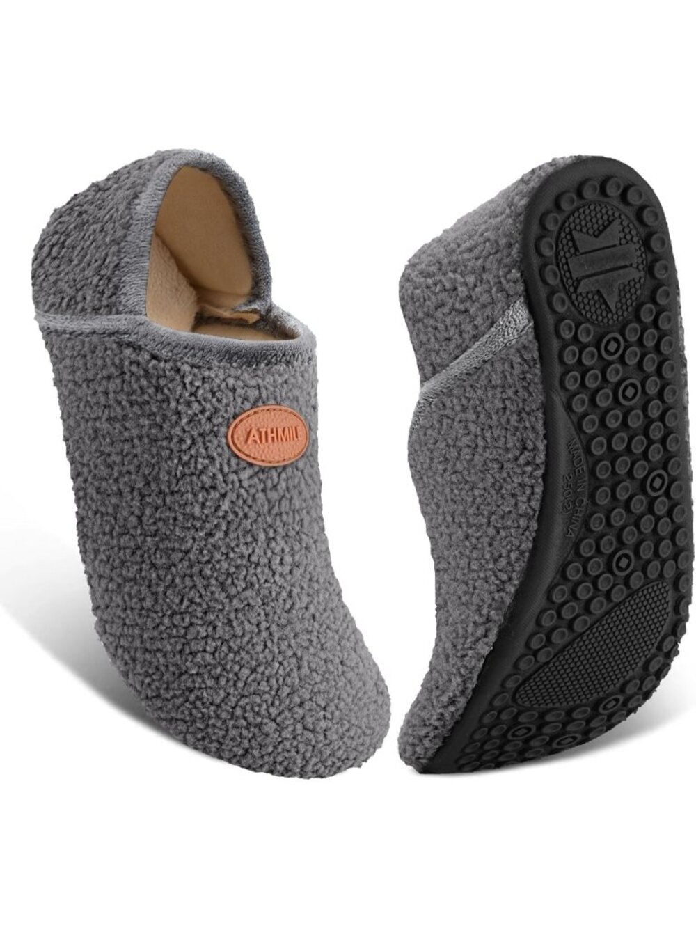 Women's Grey Barefoot Socks Furry Cozy Fleece Slip On Indoor Slippers